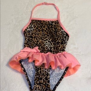 Coral/leopard print one piece swimsuit